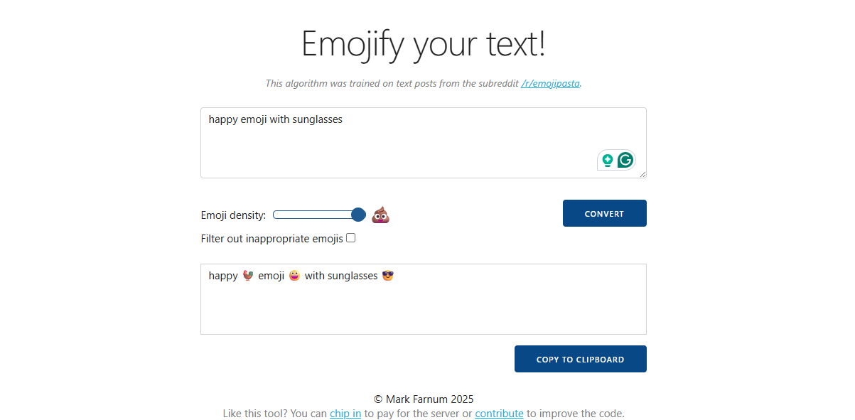 Emojify arayüzü