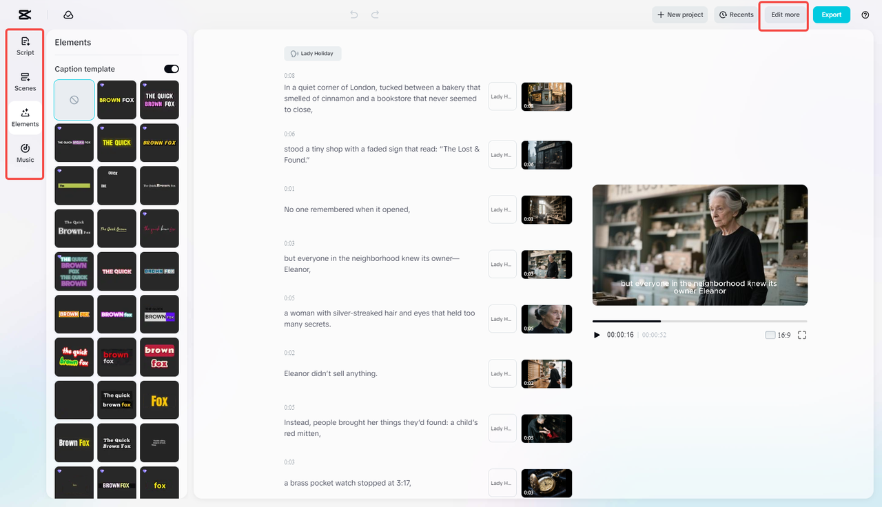 Review the generated scenes and refine your video