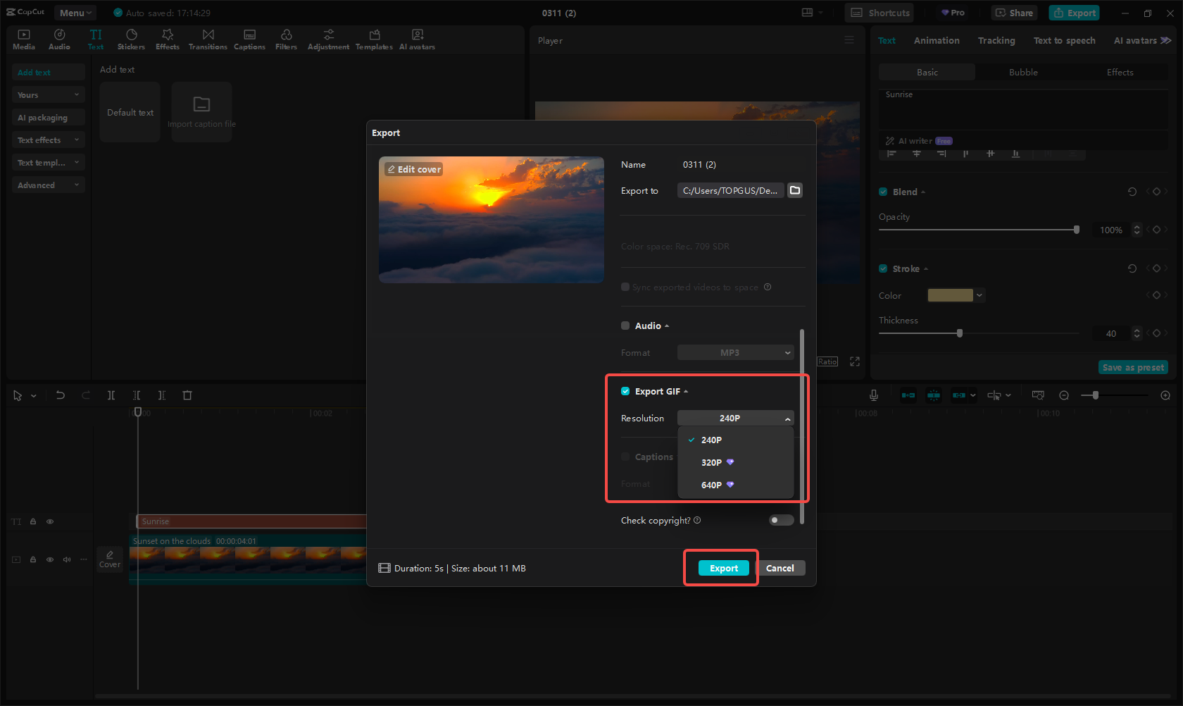 Exporting the image in CapCut