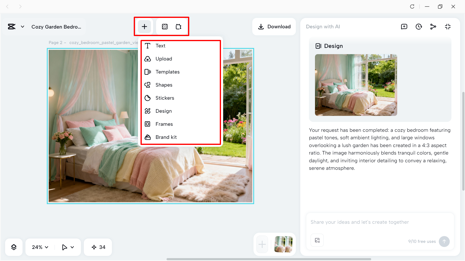 Editing the image after generating it in the Capcut desktop video editor