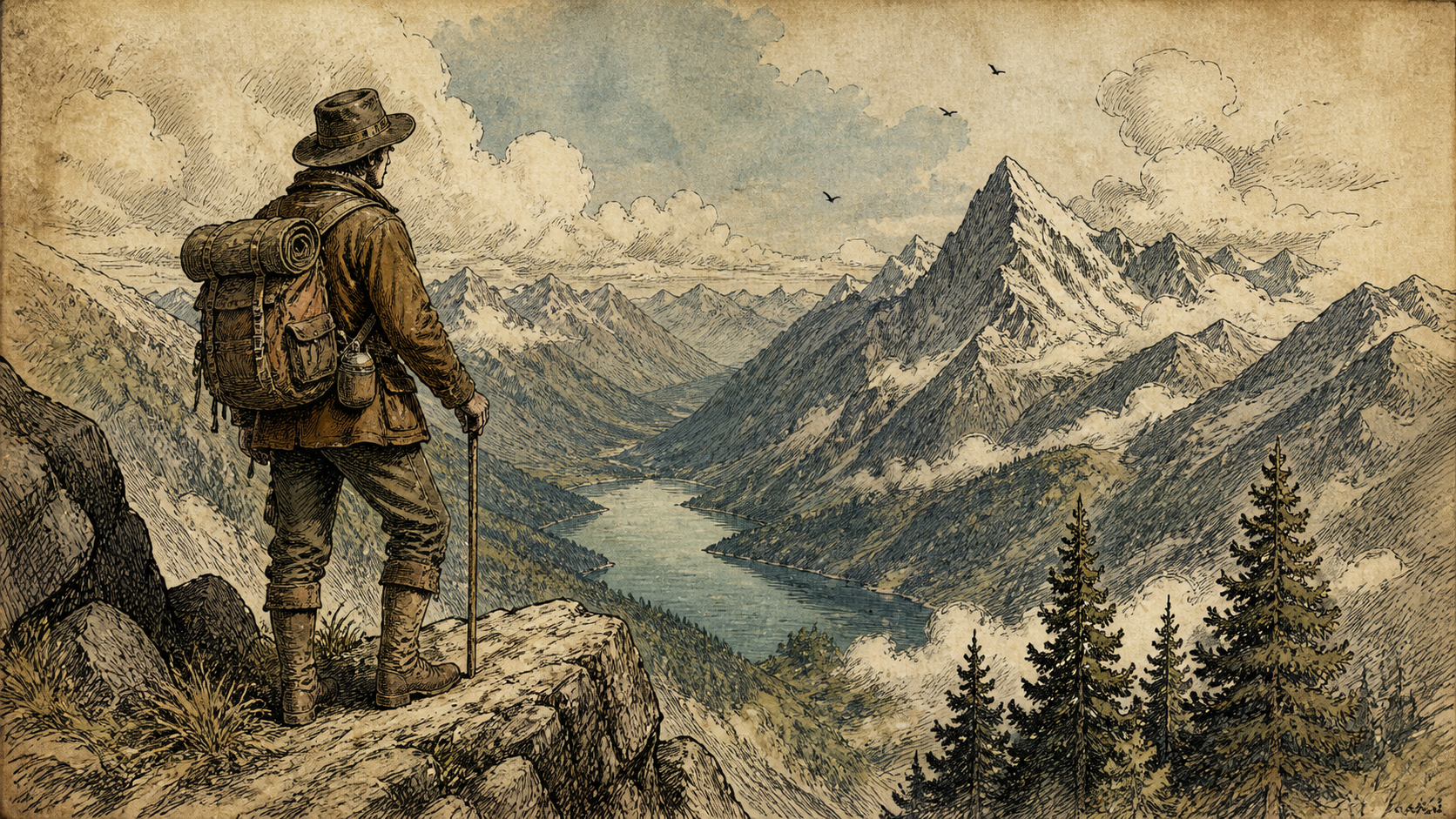 Vintage Hand-inked Illustrated Style original 16:9 effect visual 4