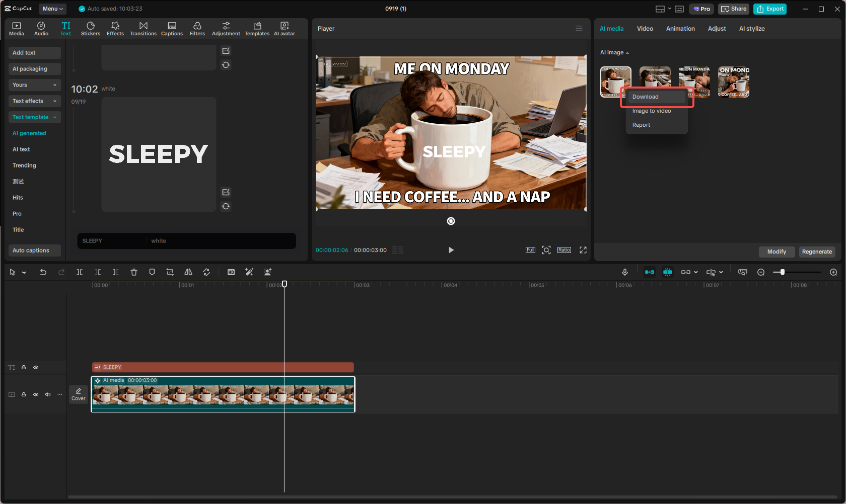 Export the caption meme