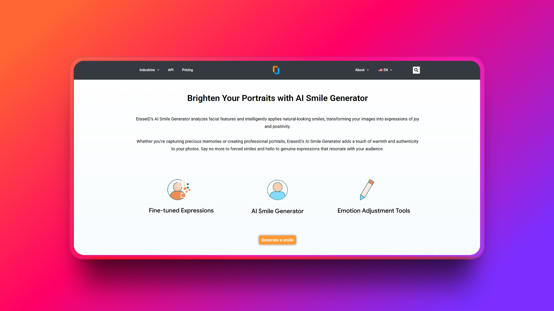 EraseID AI smile filter