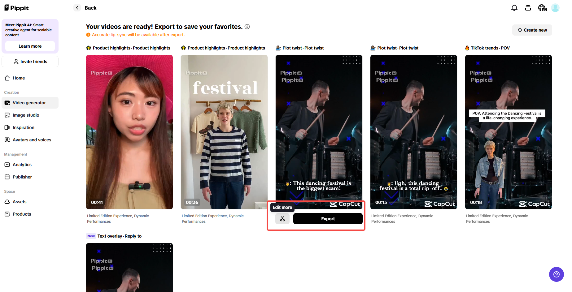 Export or quick edit