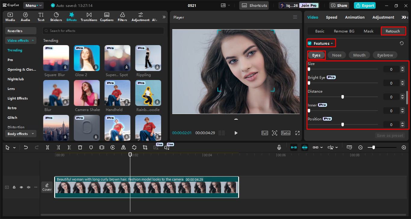 Verbesserung der Augendetails mit dem CapCut Desktop-Video-Editor