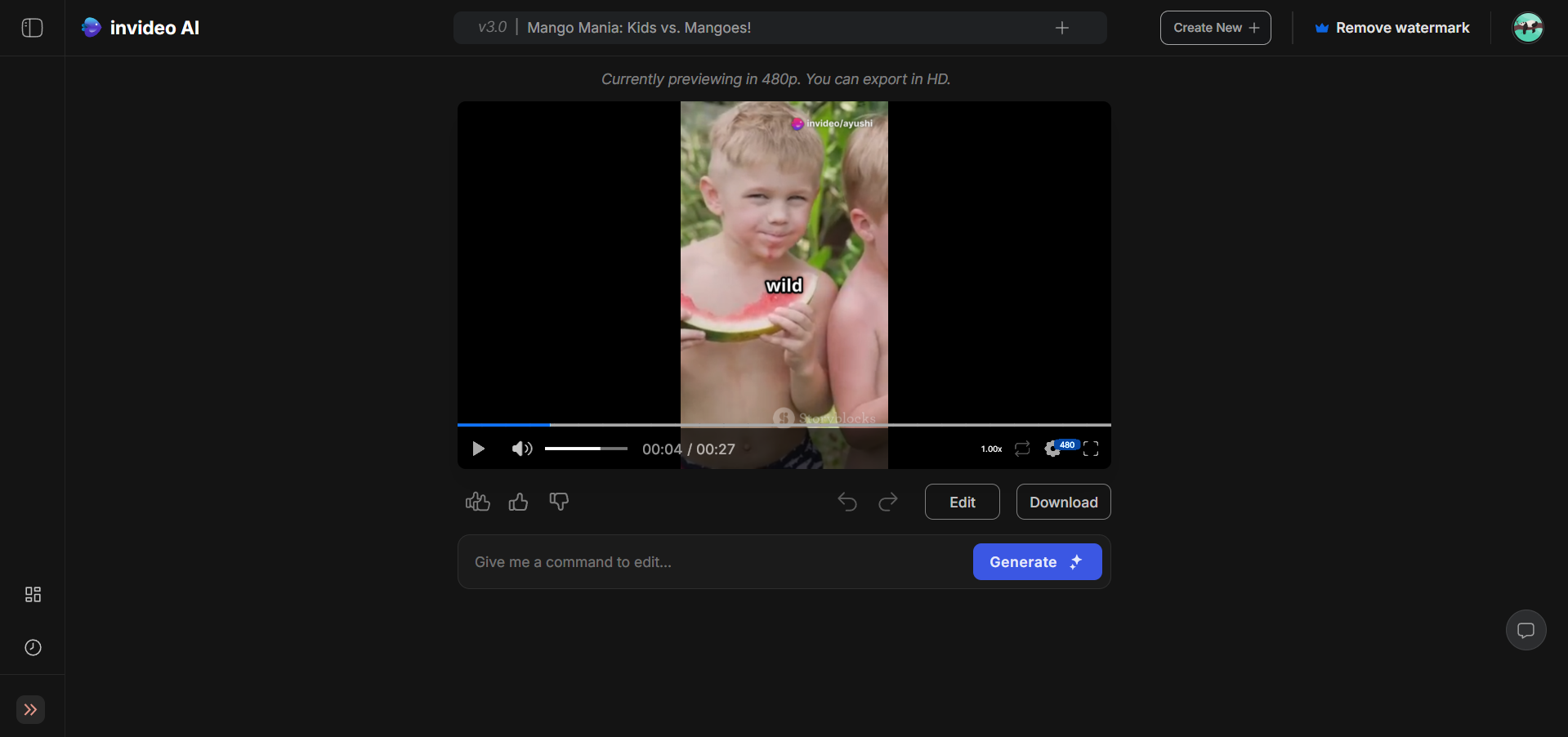 Interface do InVideo AI