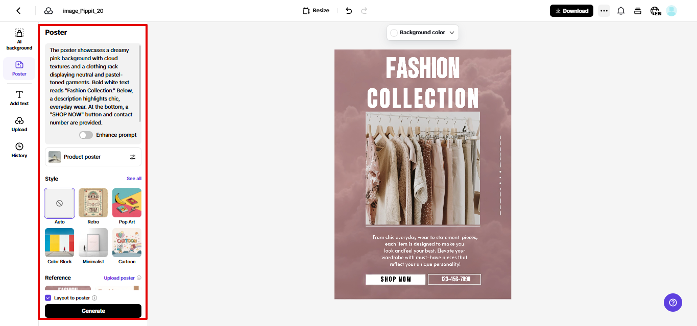 AI poster generator in Pippit