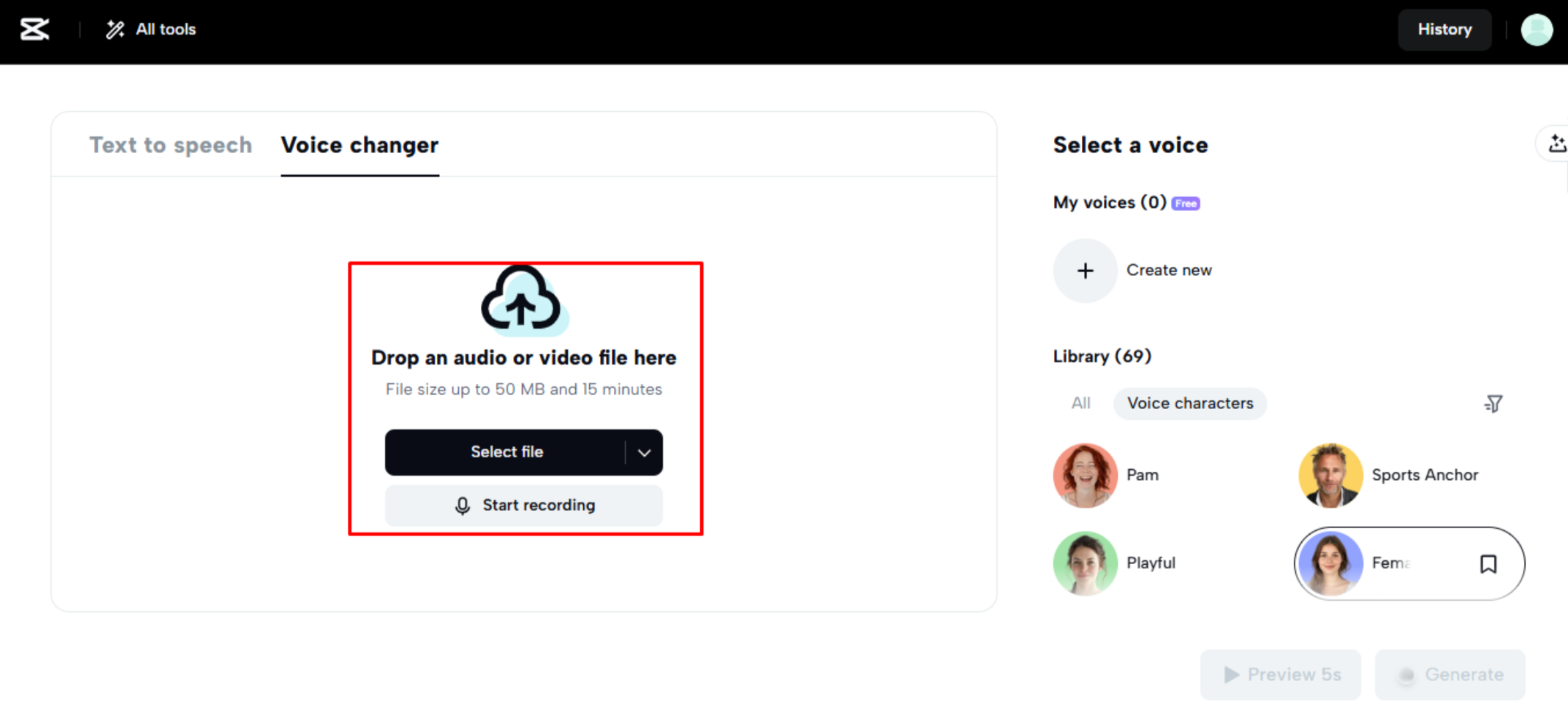 Multiple ways to upload audio