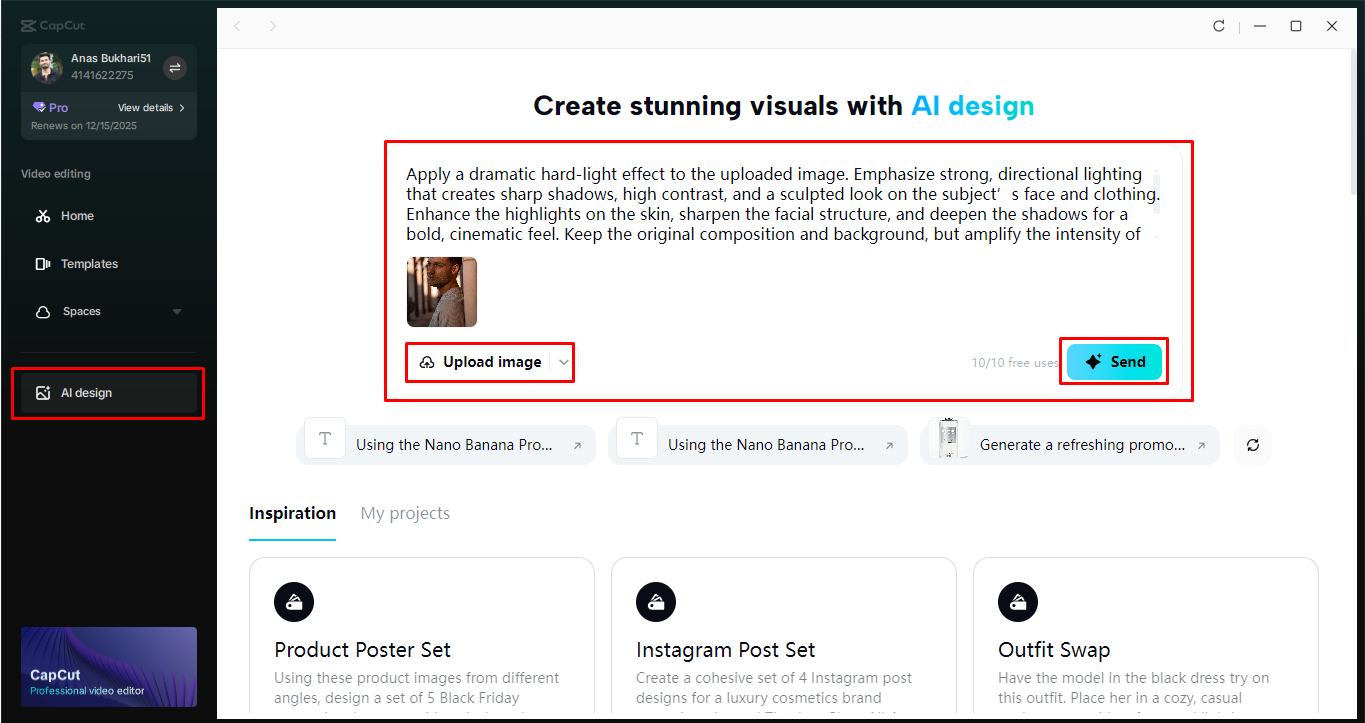 Accessing the AI design in the CapCut desktop video editor