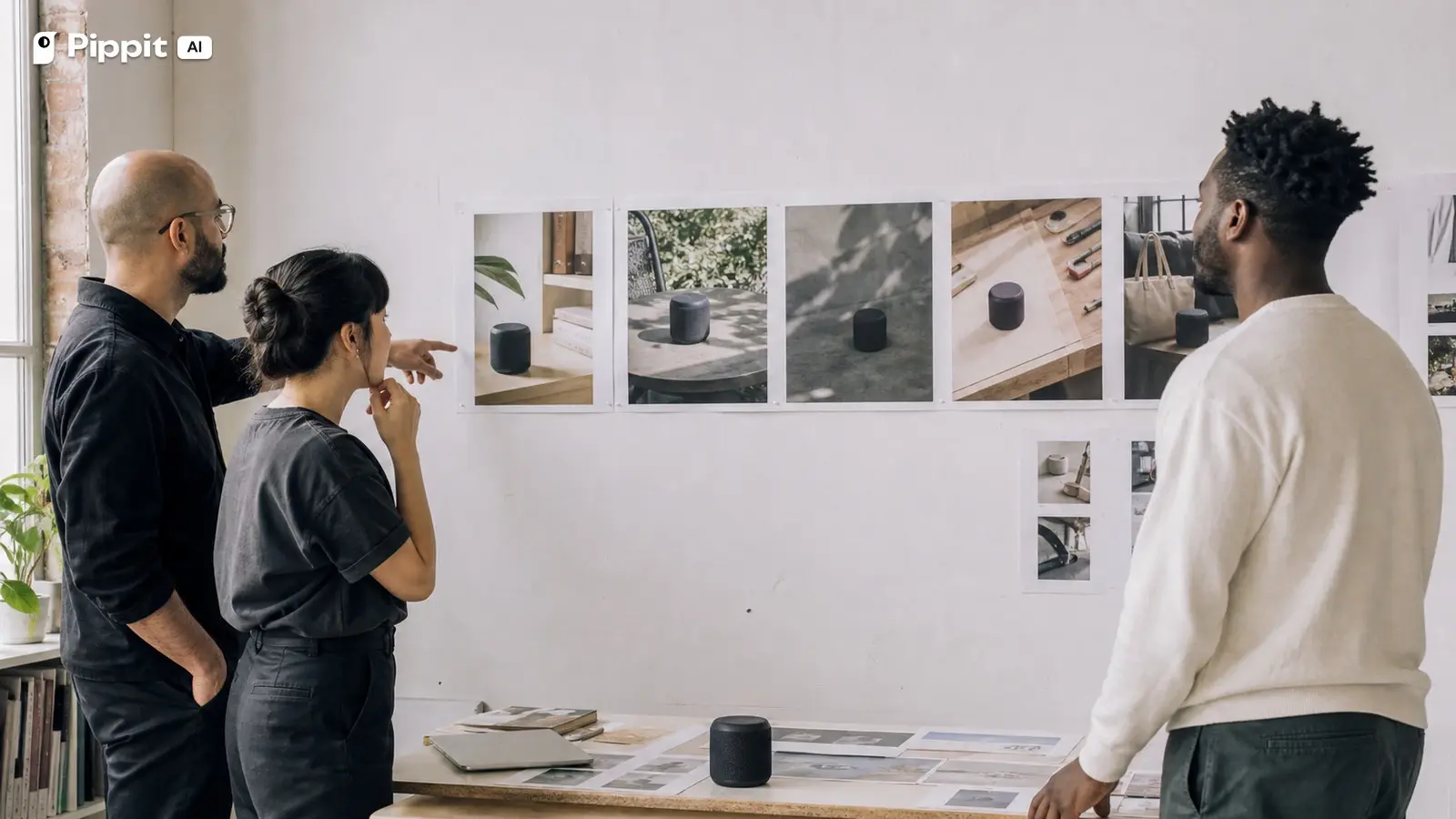 A creative team reviews five realistic visual territories for one compact wireless speaker.