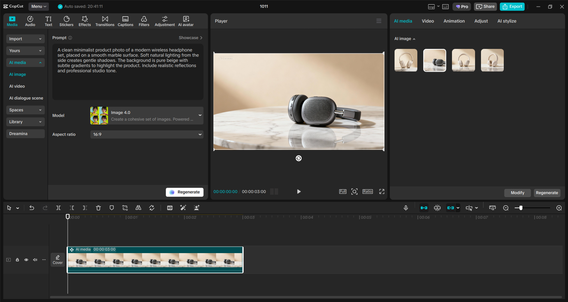 Interface of the CapCut desktop video editor - a quick way to generate AI images