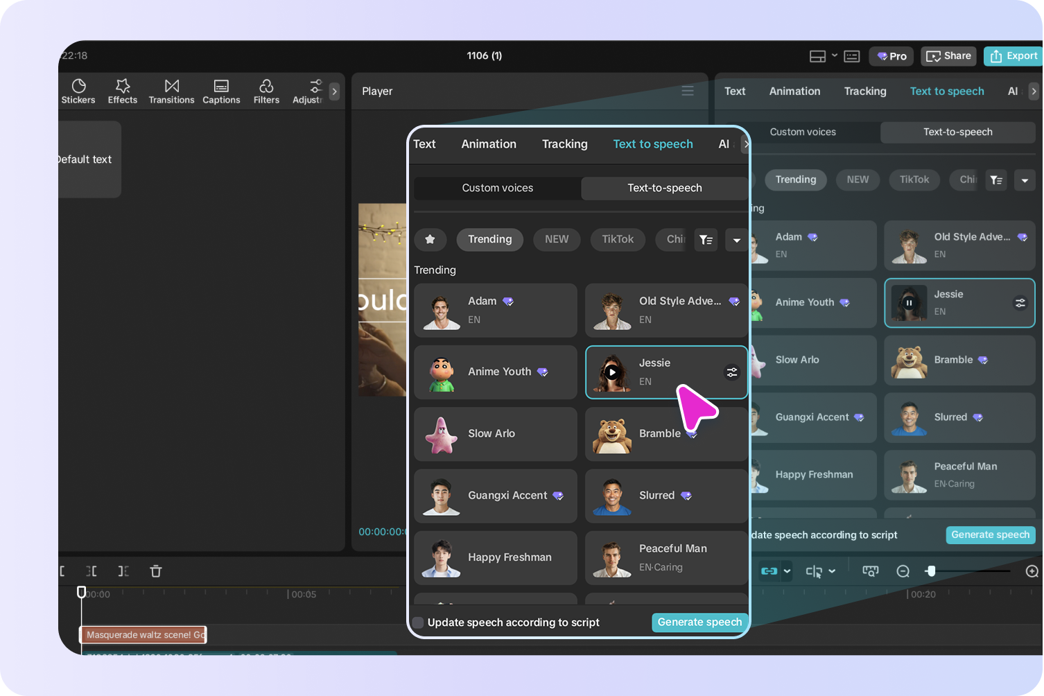 How to turn on text to speech using the CapCut desktop video editor