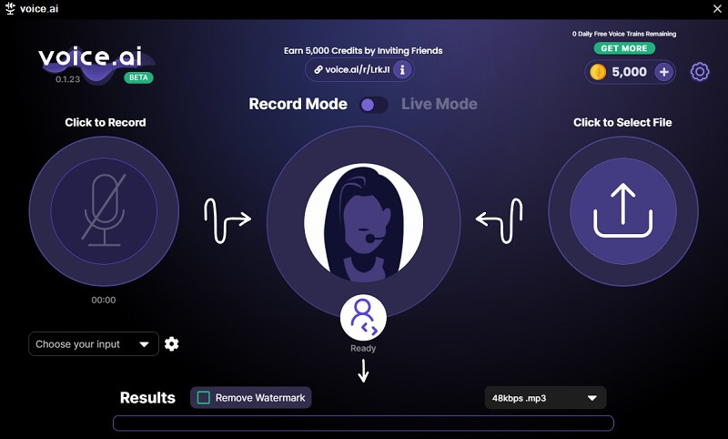 Interface of Voice.ai - another free voice changer for gaming