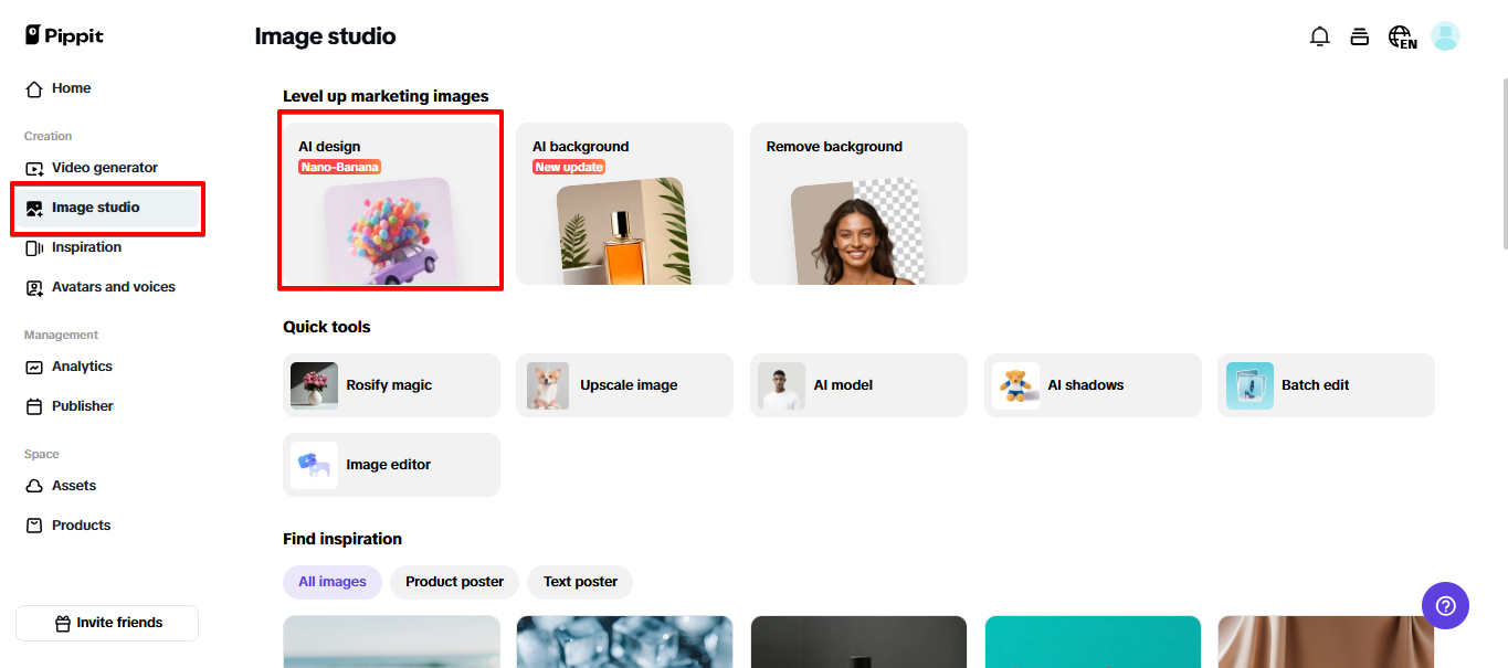 Buksan ang AI design tool sa Pippit