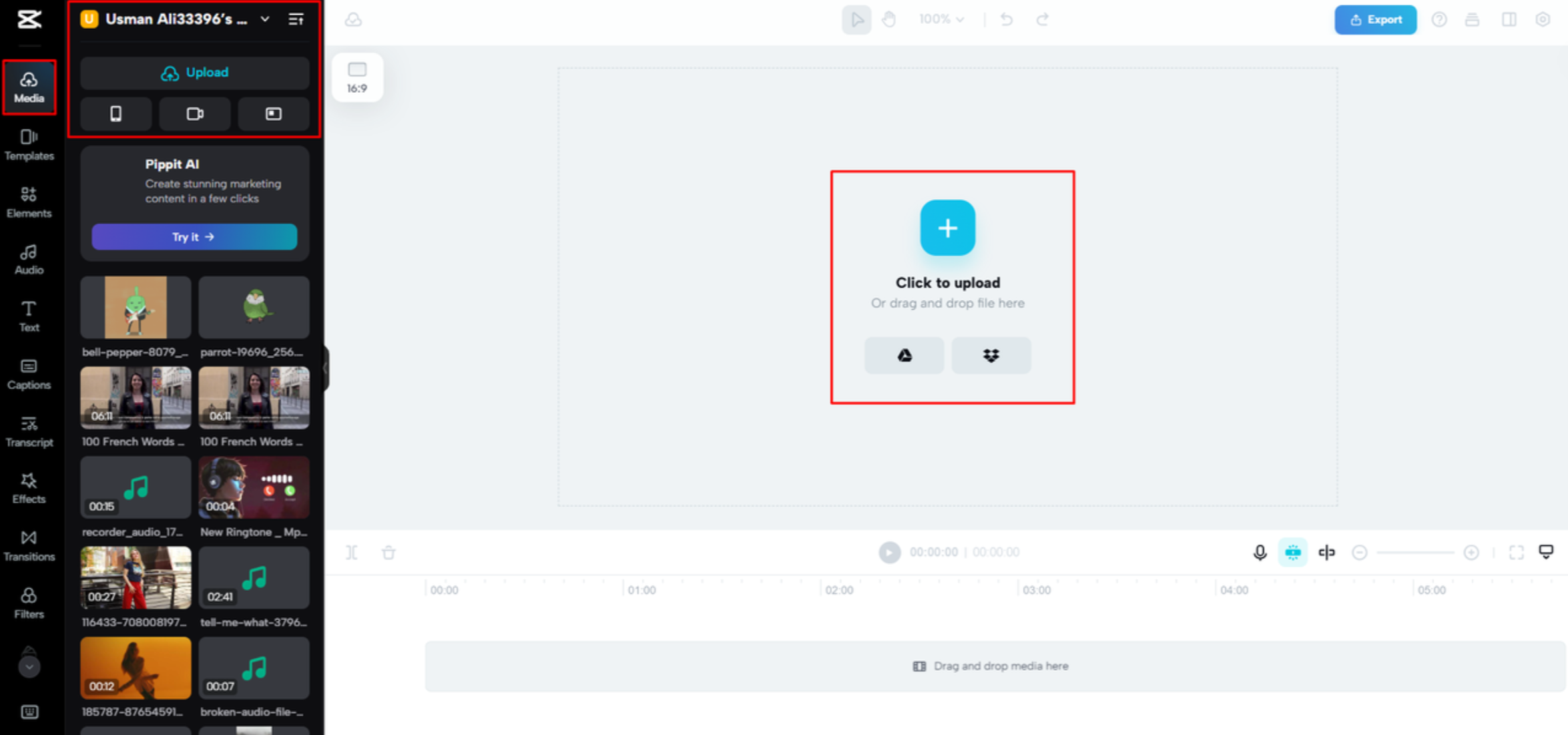 Uploading a video to CapCut Web