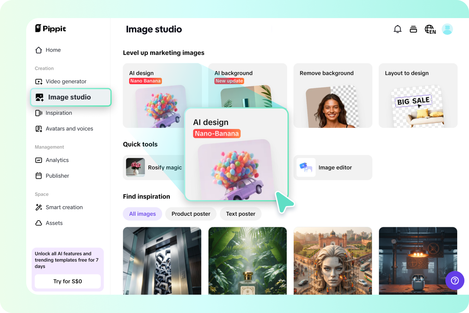 AI design feature in Pippit Image Studio interface