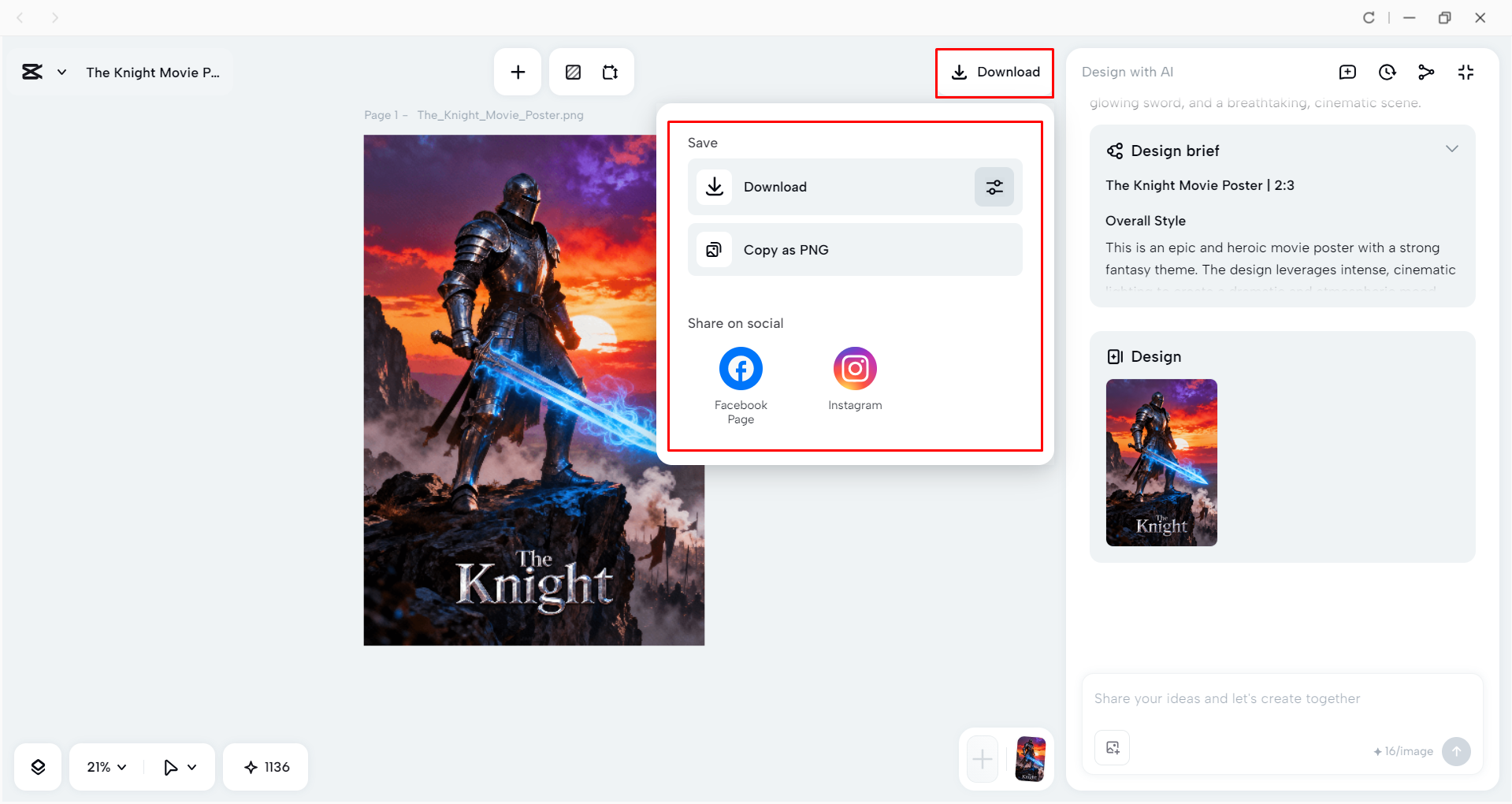 Exporting the AI-generated poster from the CapCut desktop video editor