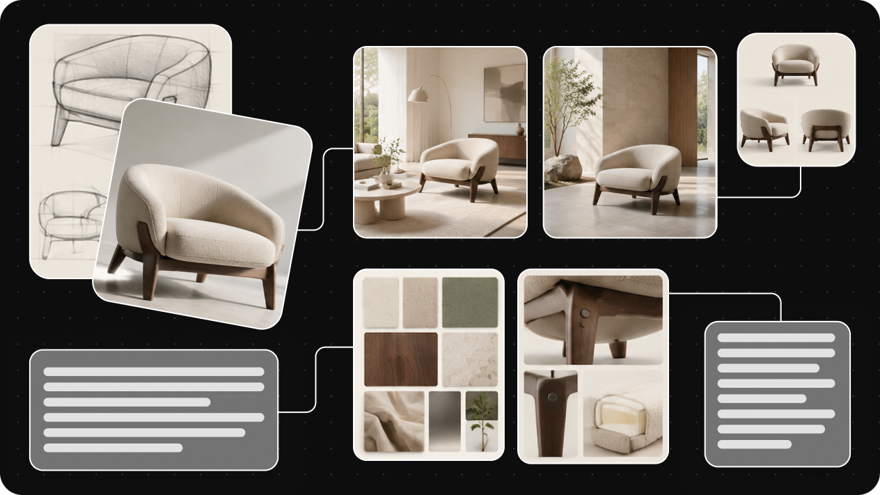 Organize furniture concepts on an infinite AI Canvas