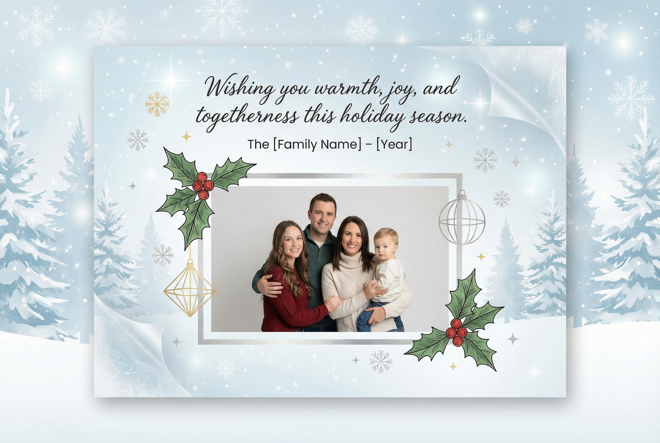 Modern family photo Christmas card with elegant frames and cheerful greetings