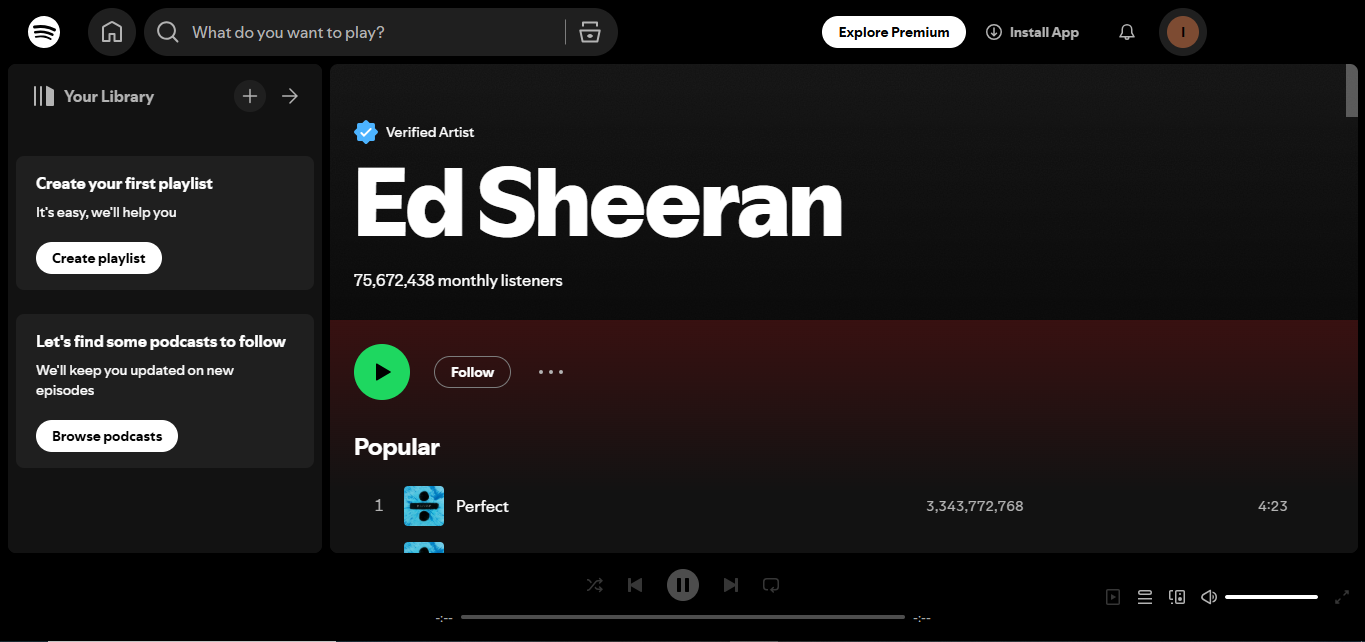 Ed Sheeran - Spotify에서 가장 많이 팔로우하는 아티스트 중 한 명