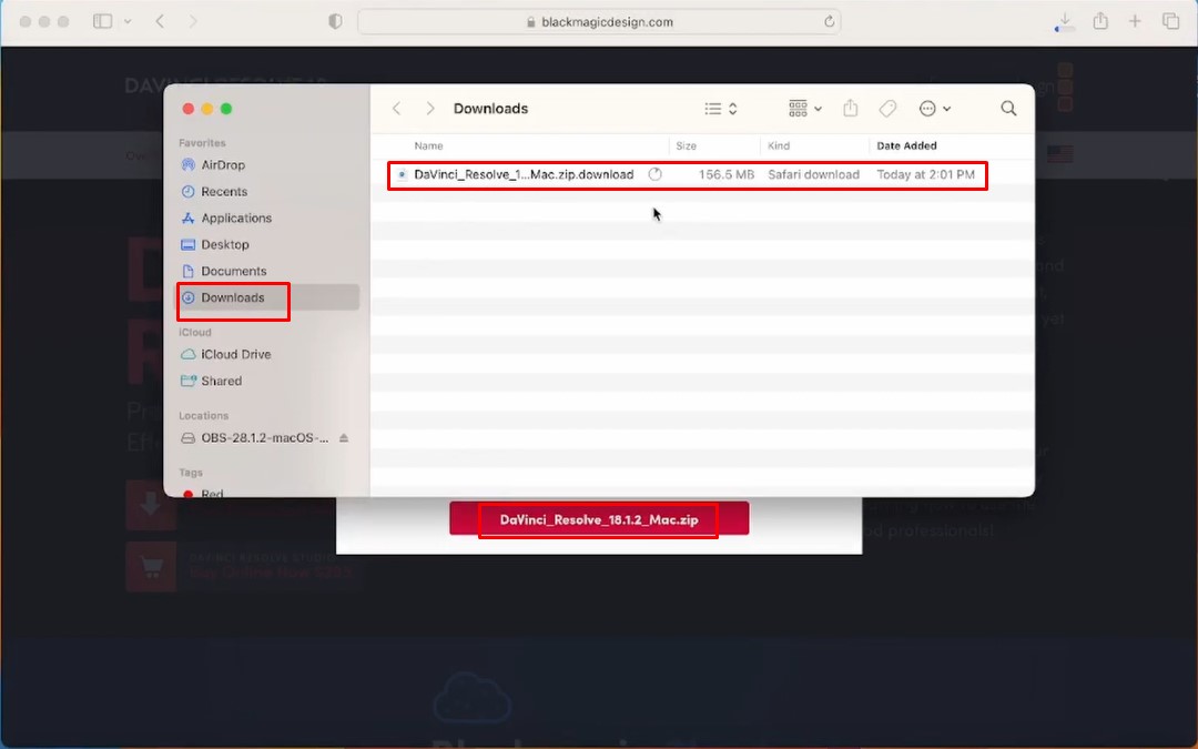 Kliknij plik Mac do pobrania Davinci Resolve