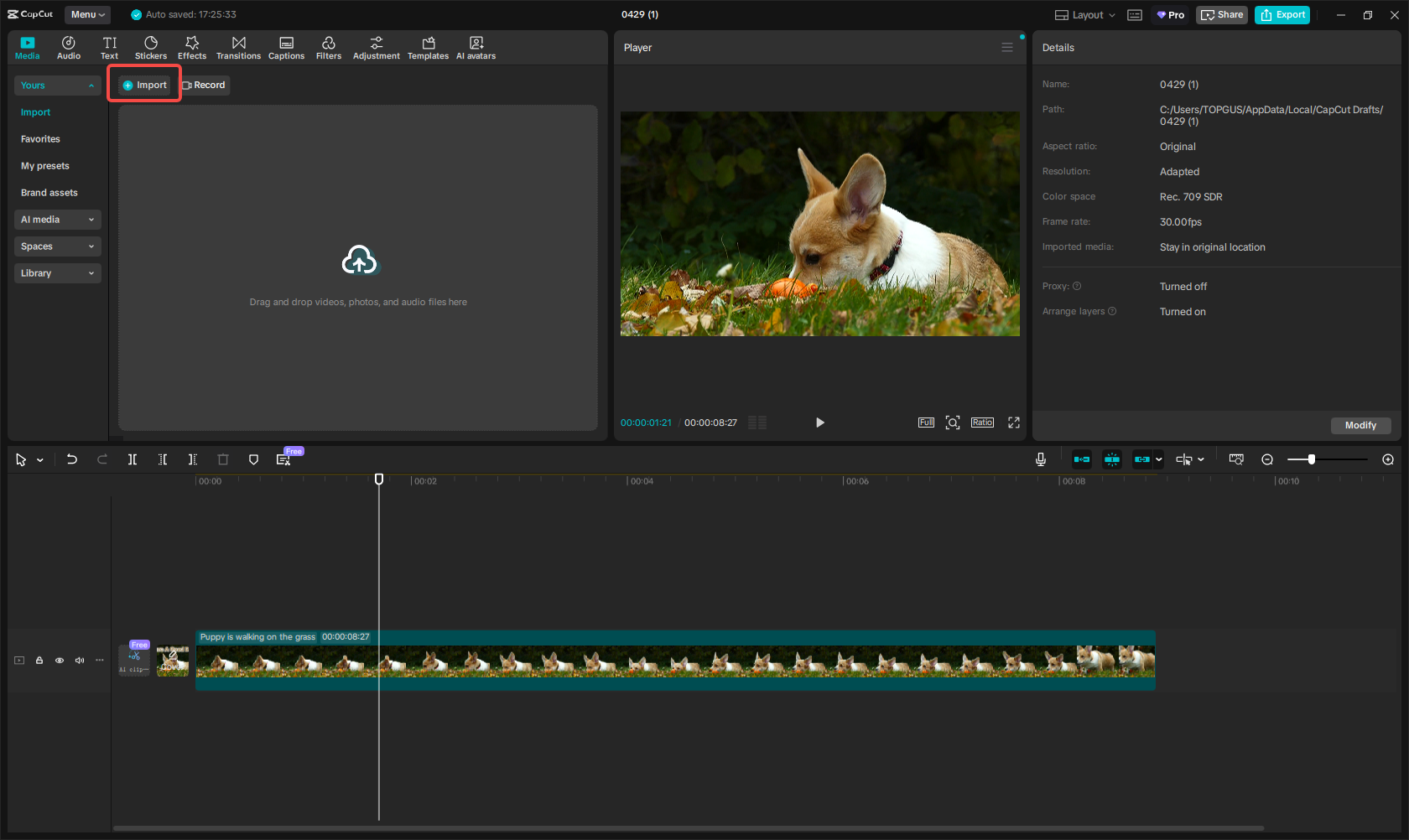 Importing your video into CapCut