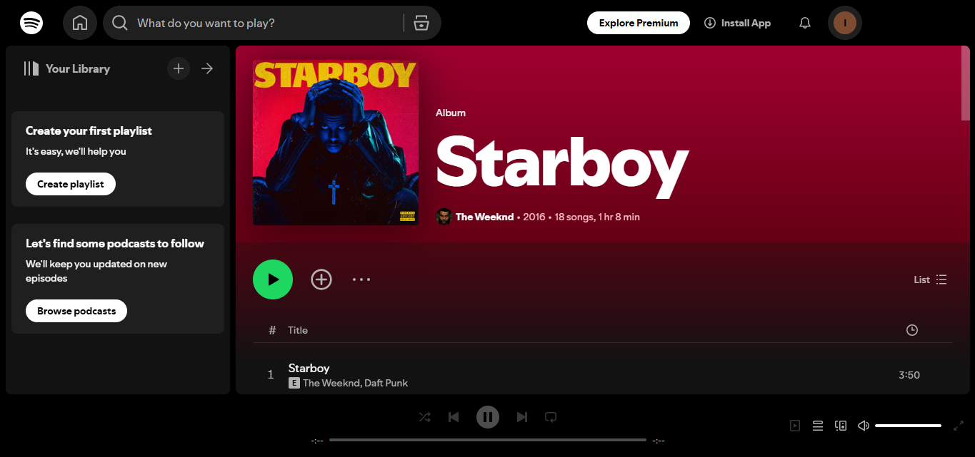 Starboy by The Weeknd - among the top 10 most streamed albums on Spotify