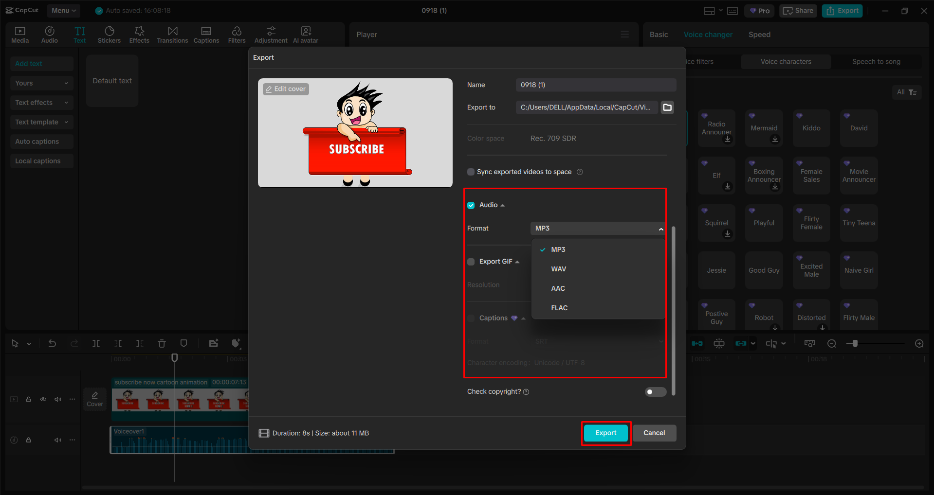 Експорт відео з настільного відеоредактора CapCut