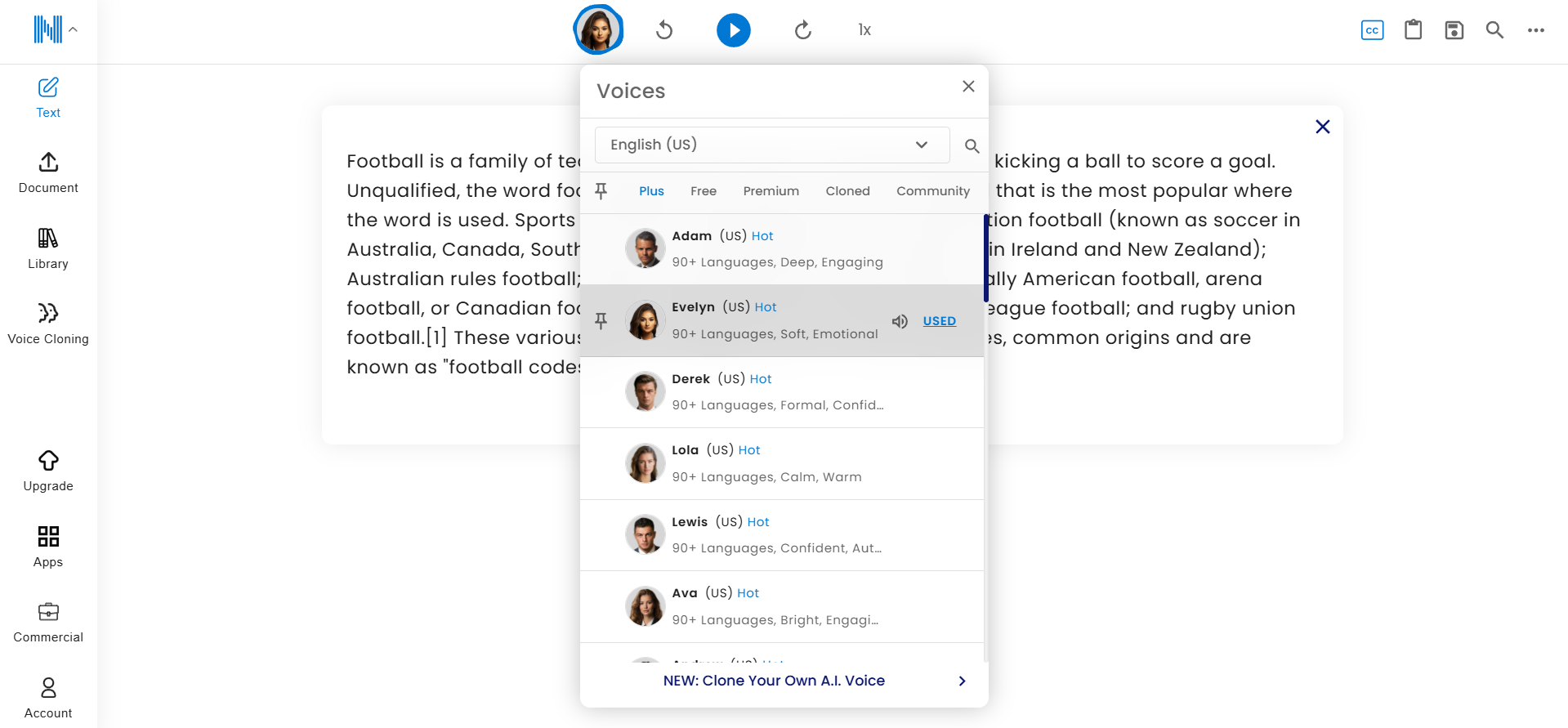 NaturalReader interface