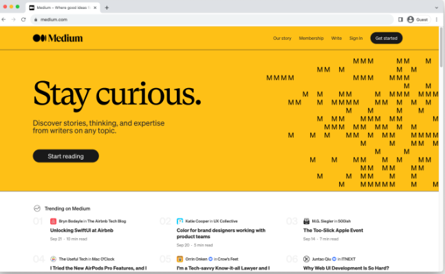 Interface de Medium - le meilleur endroit pour annoncer les chaînes YouTube