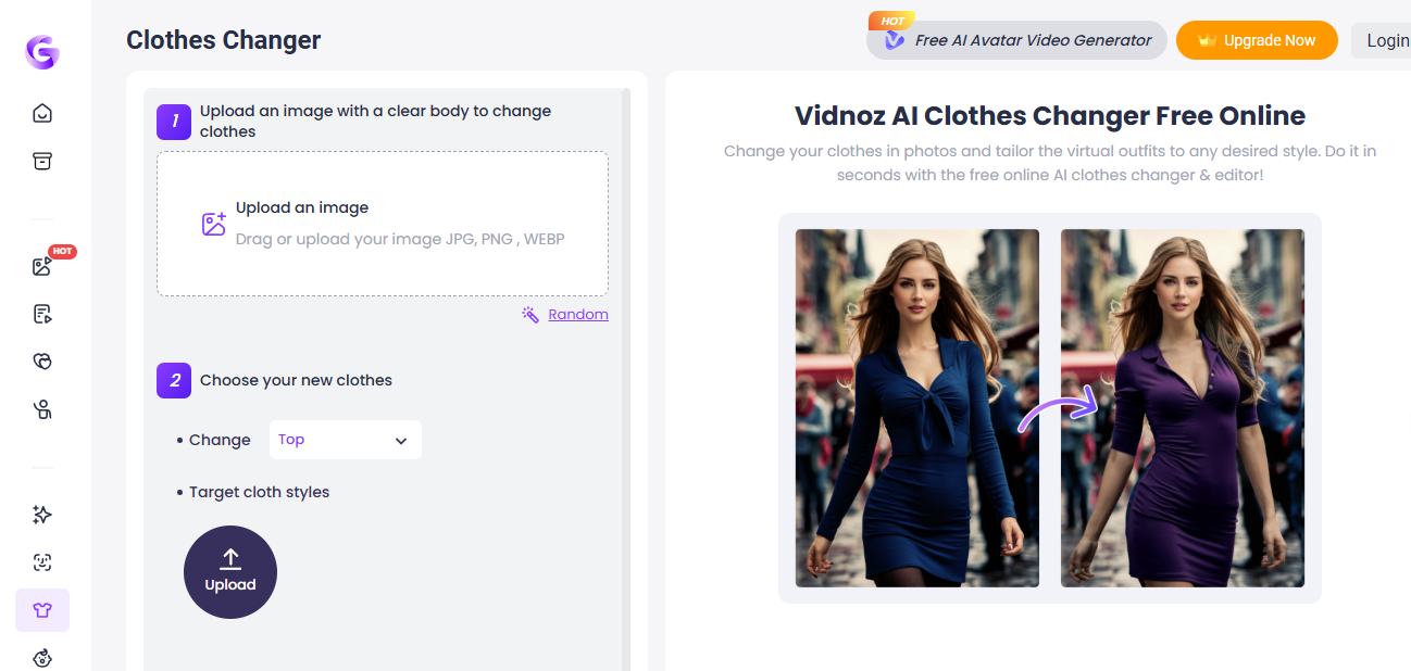 Vidnoz AI gränssnitt