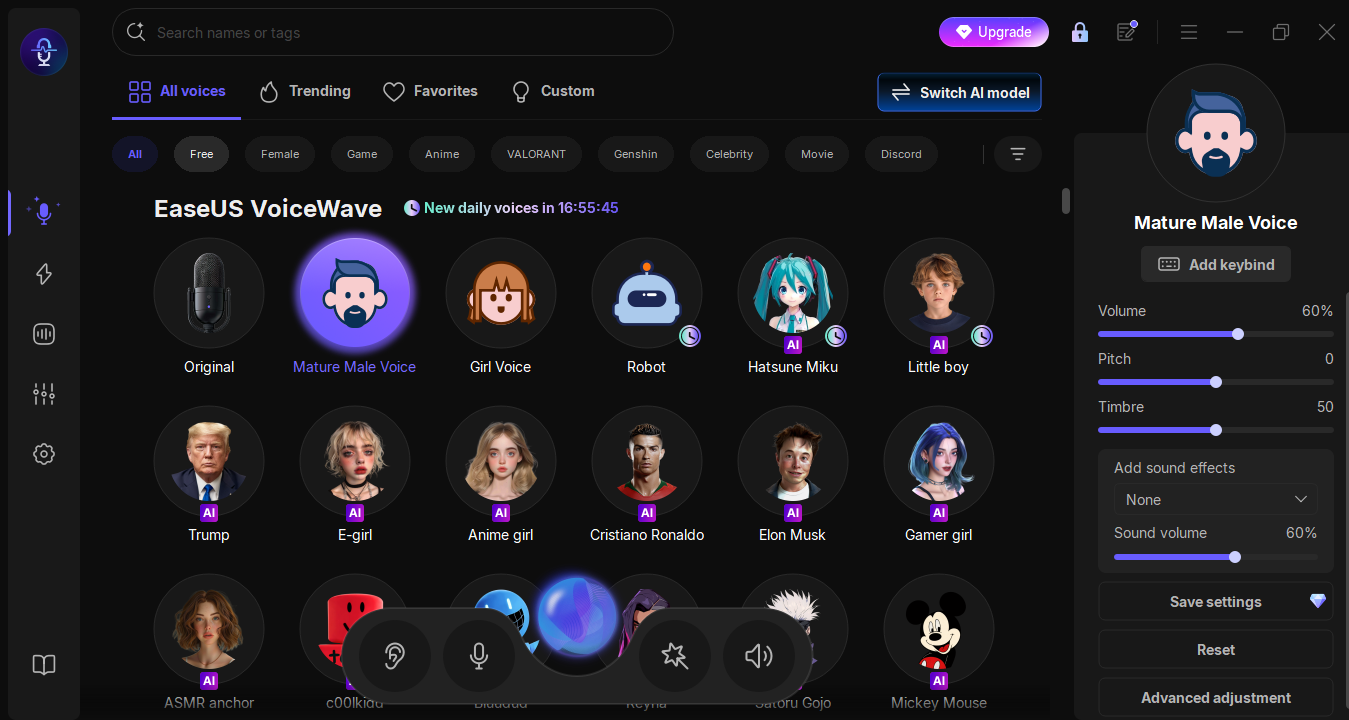 EaseUS real-time voice changer interface