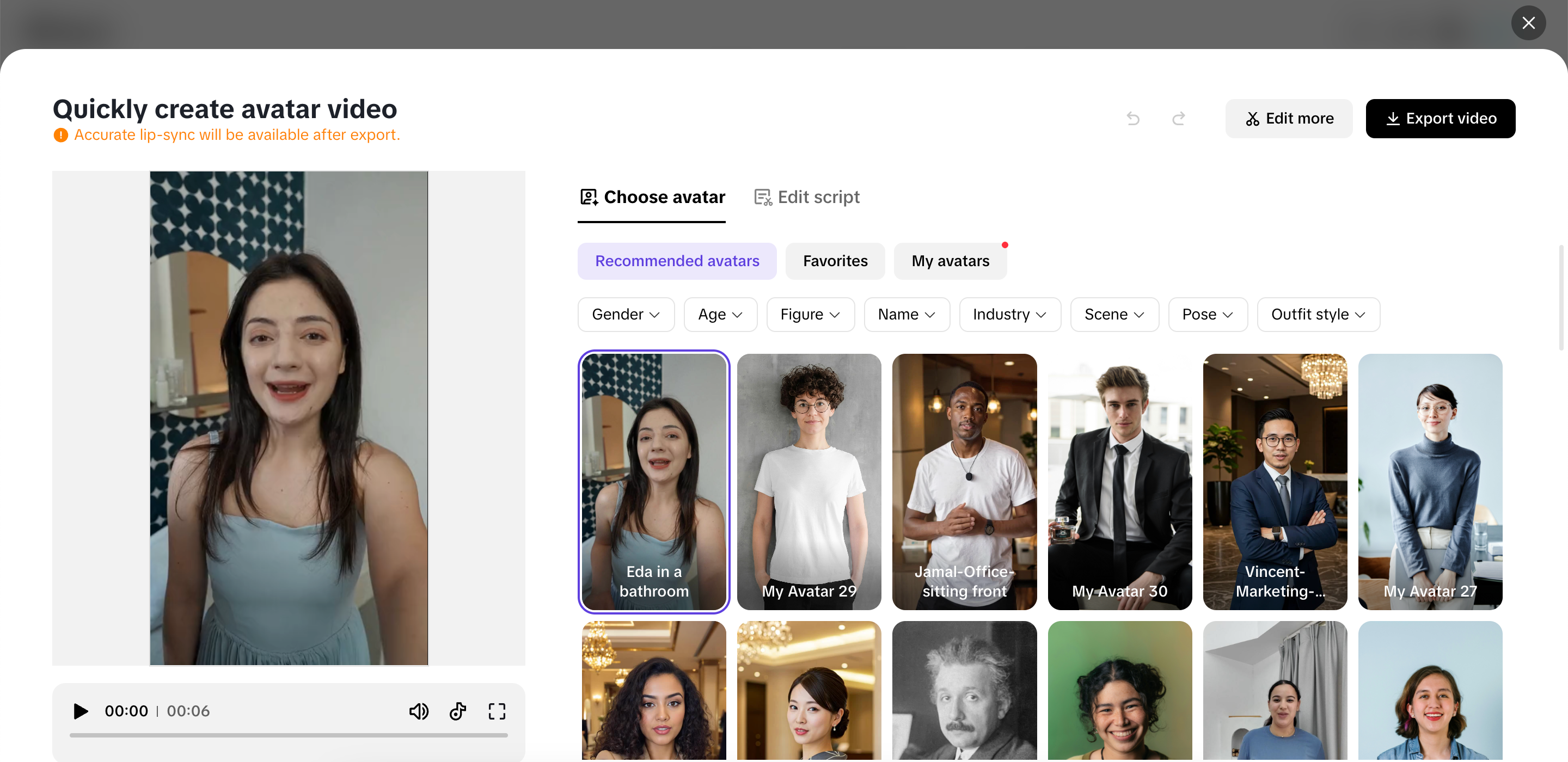 Avatares realistas e narrações