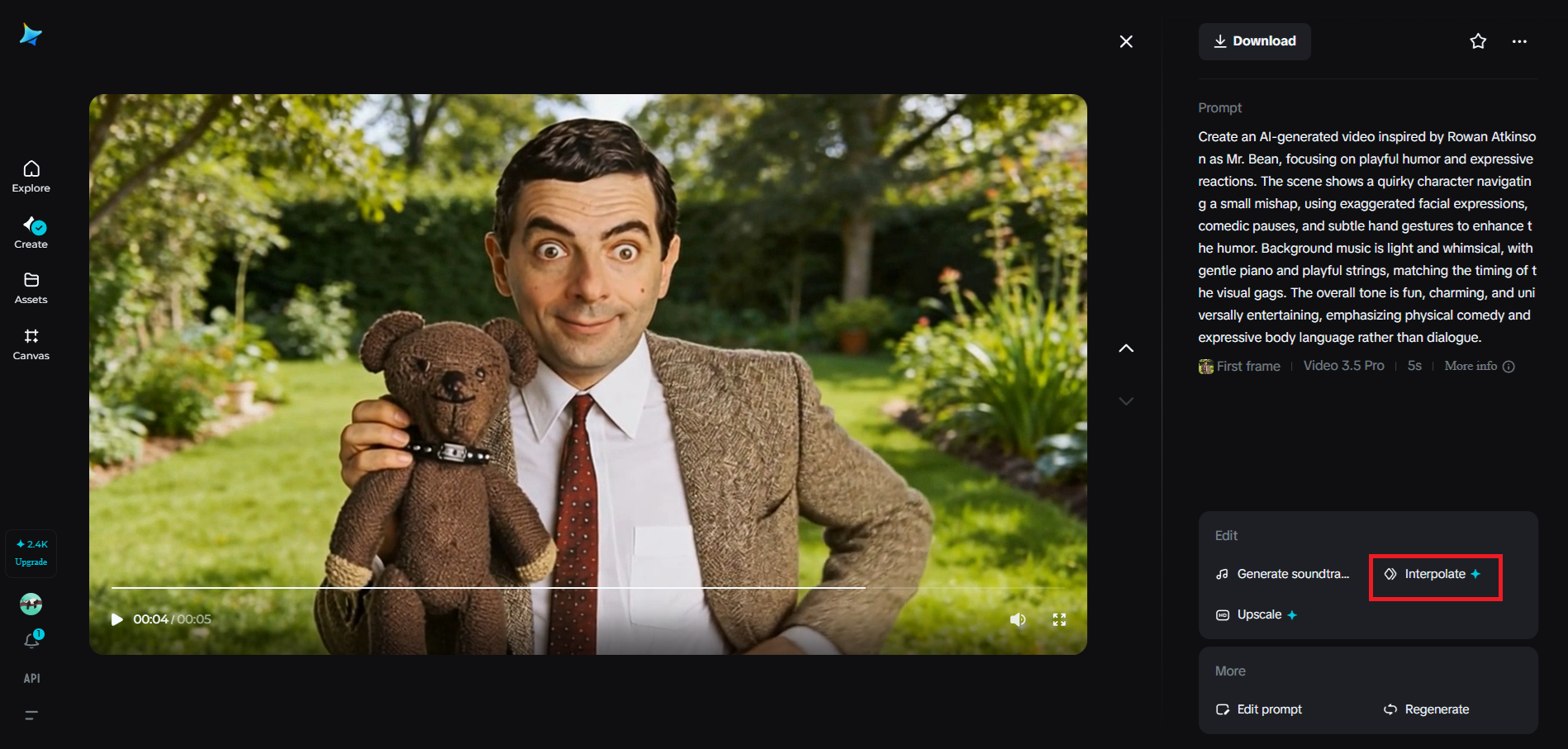 Recurso de interpolação em Dreamina