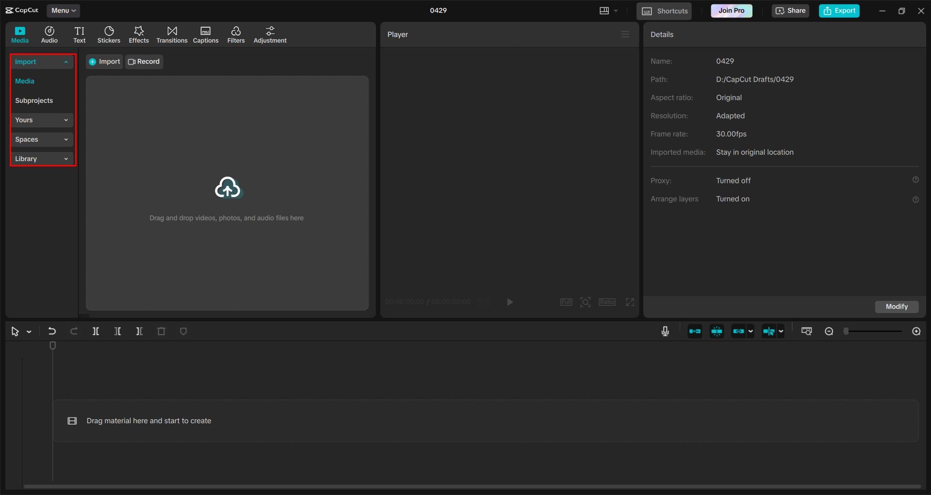 Ladda upp en video till CapCut skrivbordsvideoredigerare