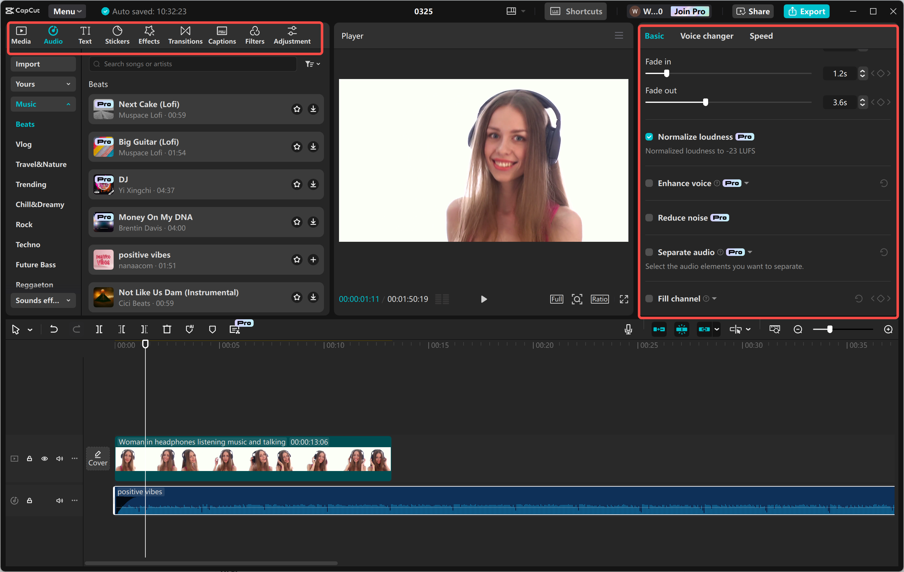 إضافة الموسيقى إلى الفيديو ومزامنتها في محرر فيديو سطح المكتب CapCut