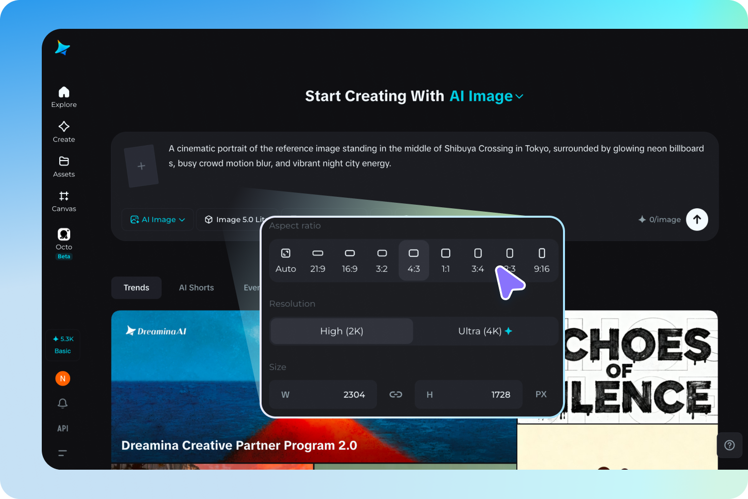 Choose an image model and adjust style settings