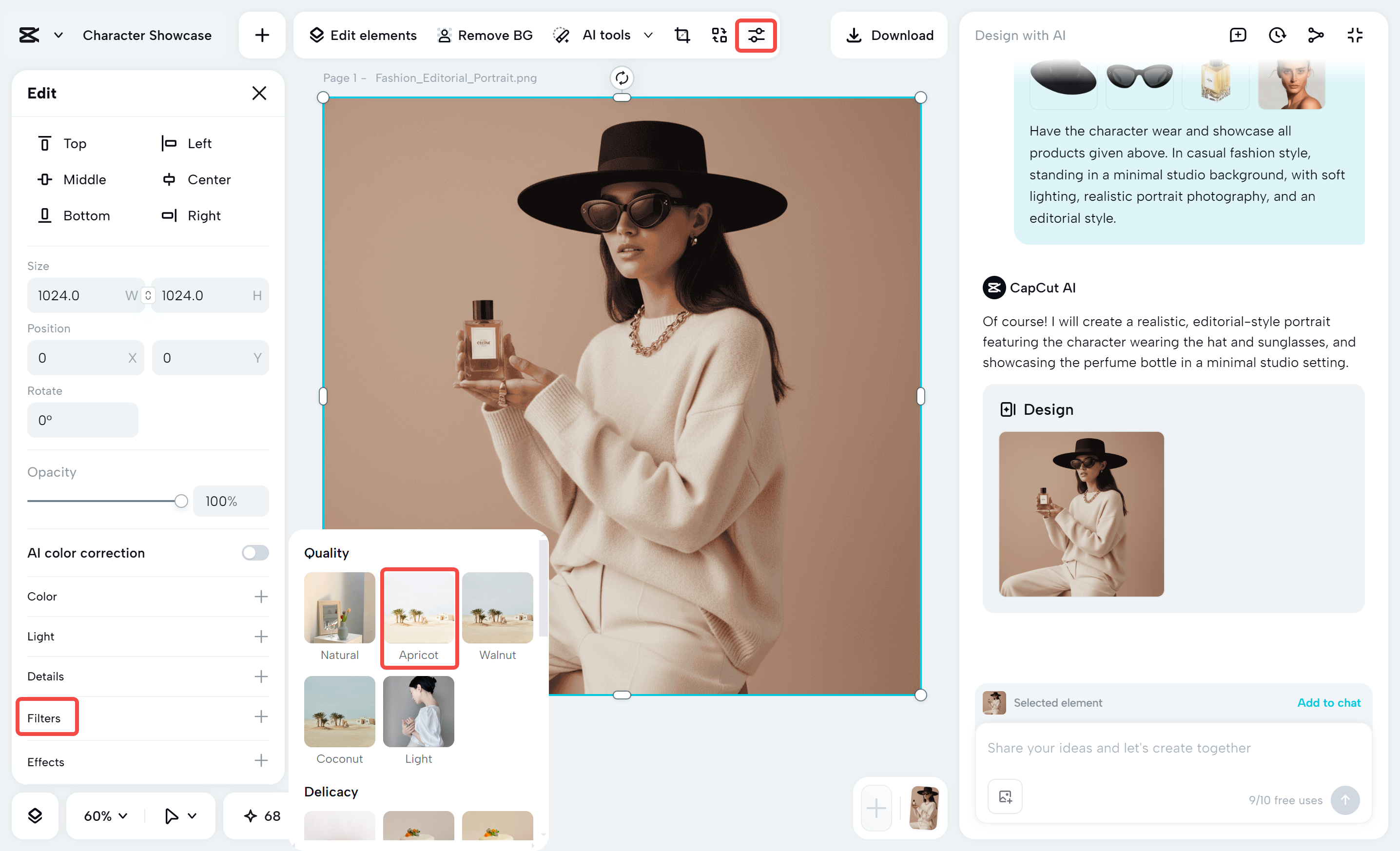 Editing the merged image with the CapCut desktop video editor