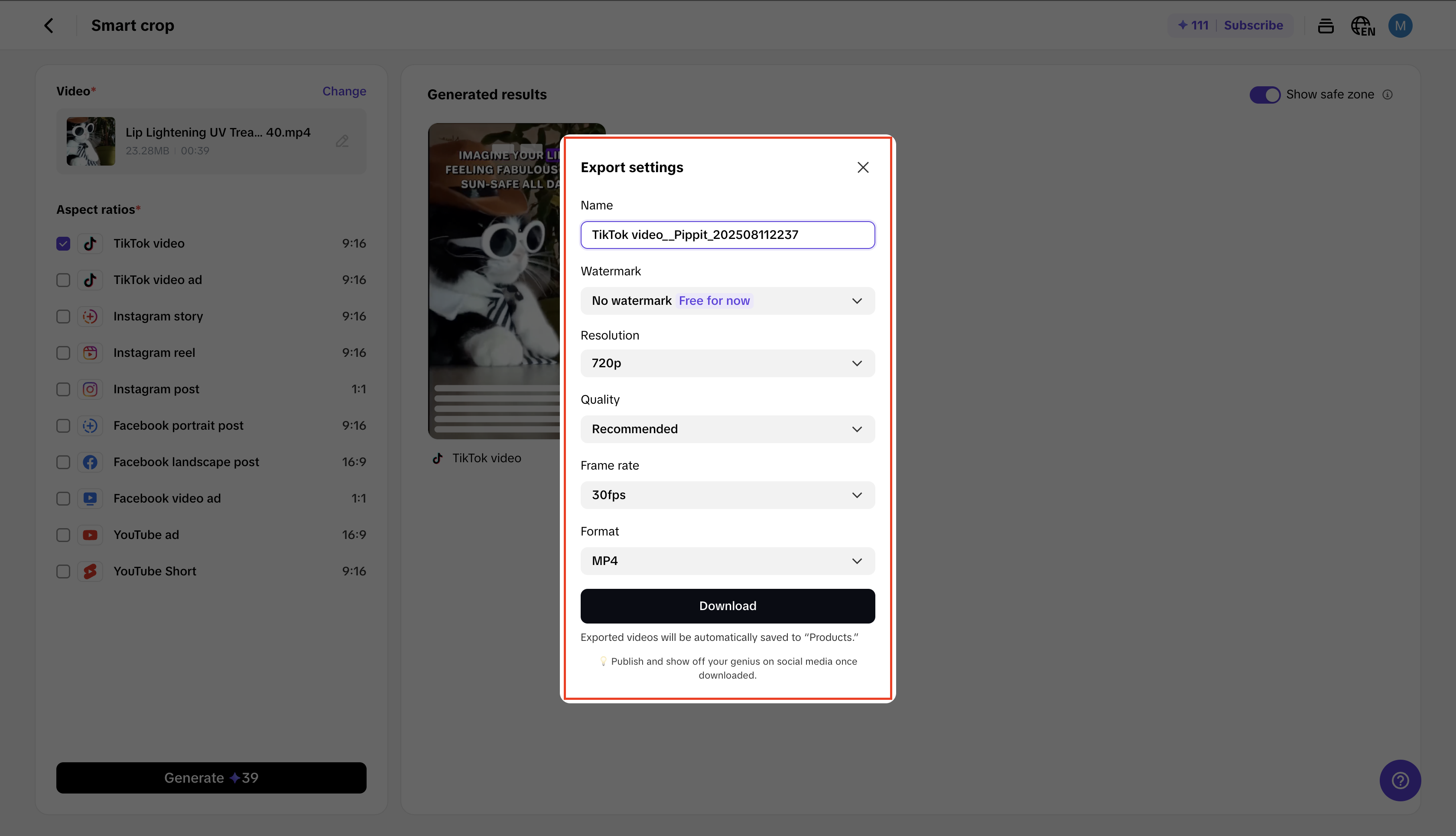 Export and share the video