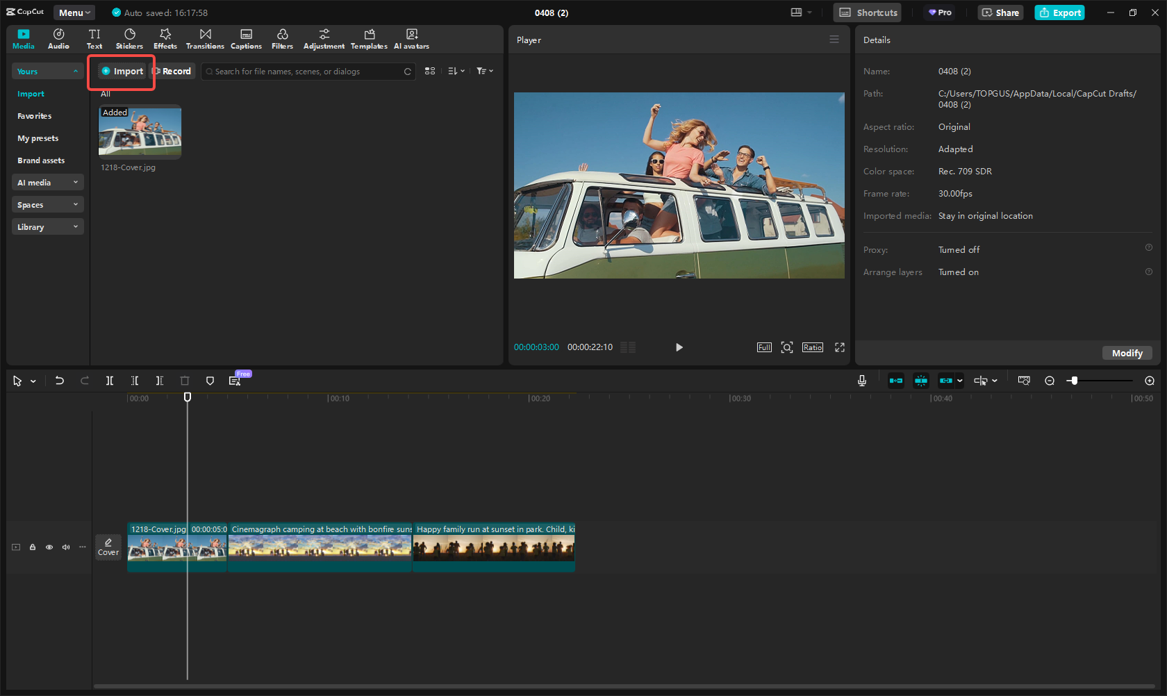 Upload media files