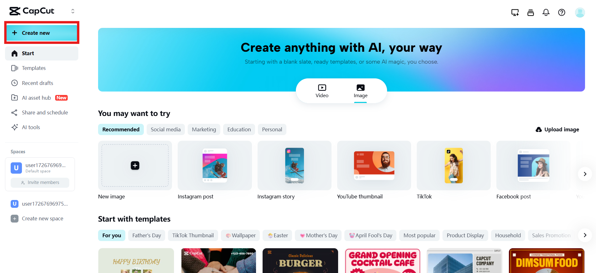 Log in and start a project