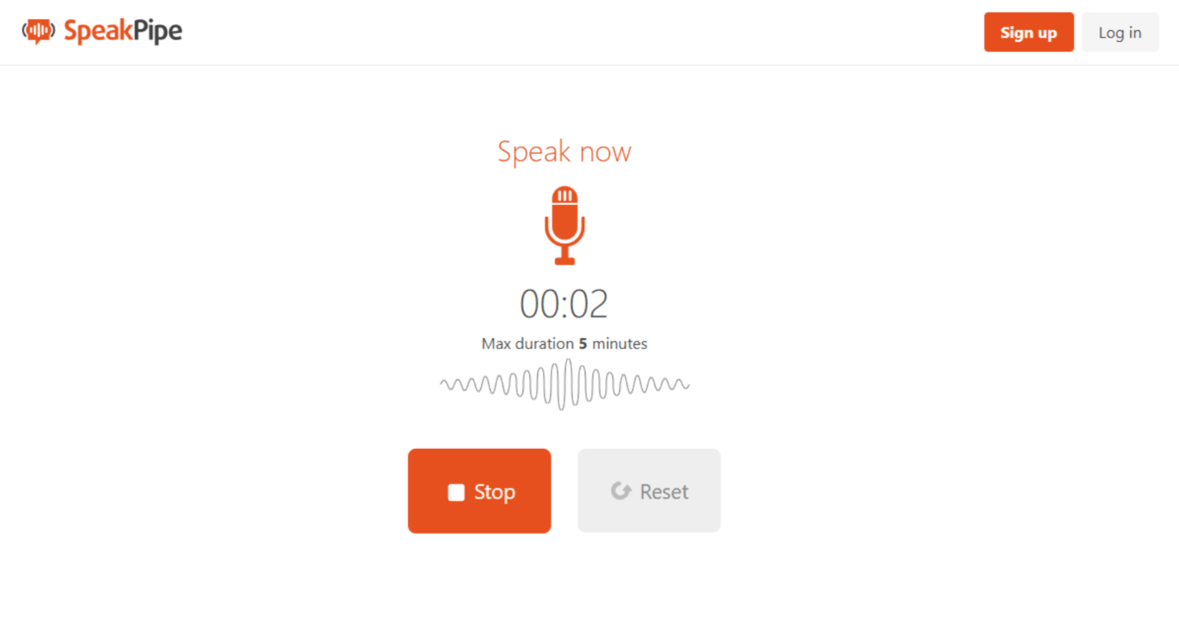Interface of SpeakPipe - another free online sound recorder