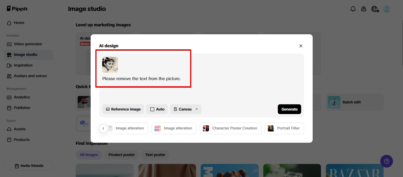 Chỉnh sửa dựa trên gợi ý trong Pippit