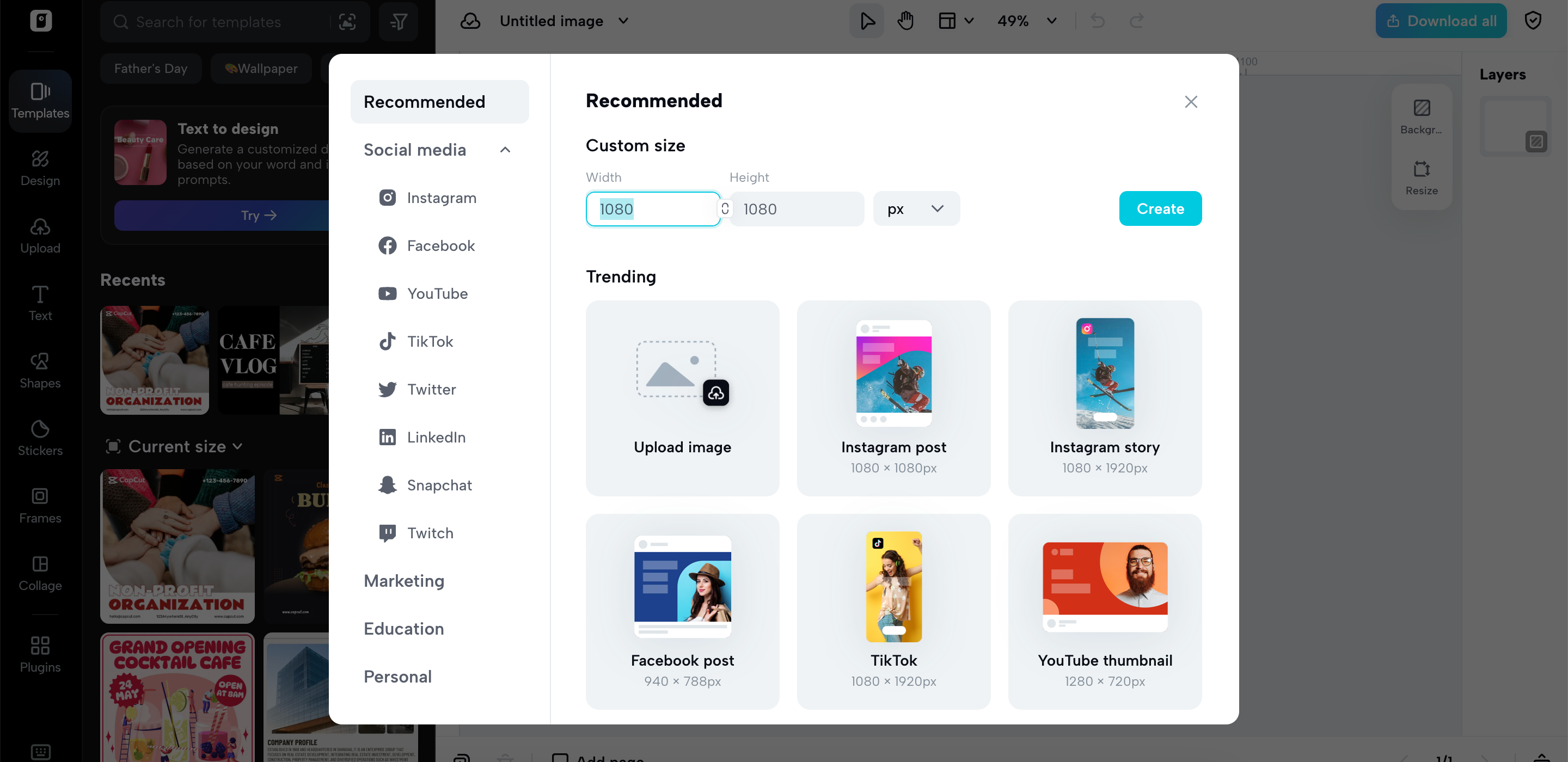 Piliin ang laki ng thumbnail