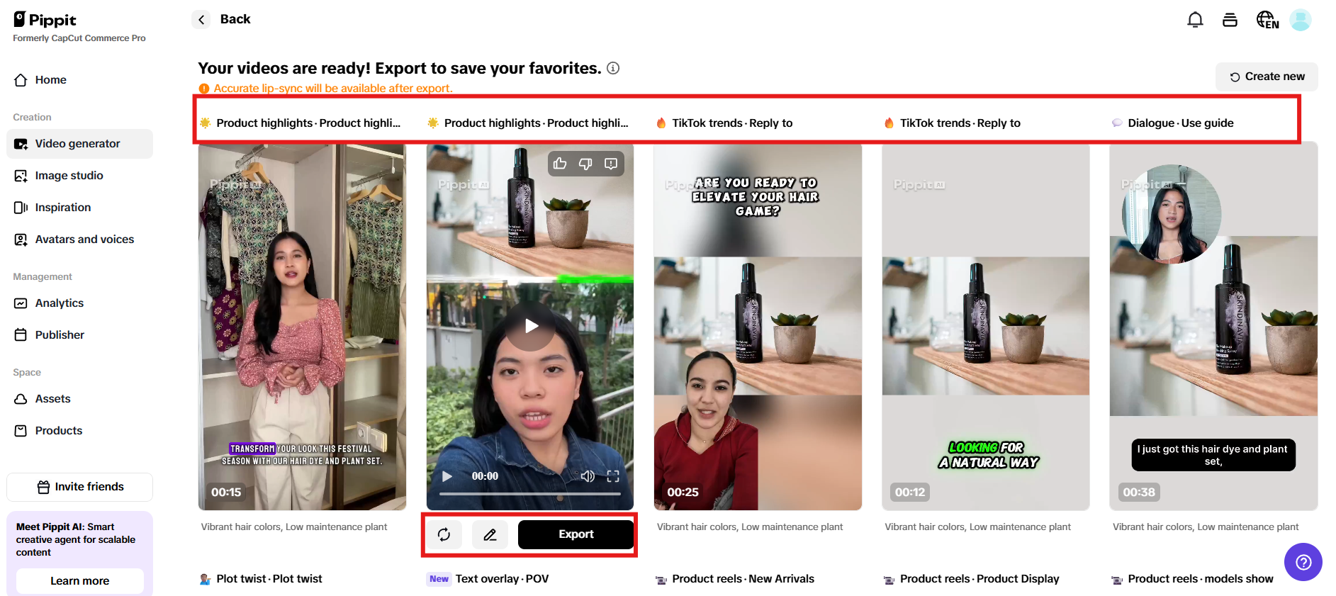 Anteprima dei video generati e clicca su Modifica rapida