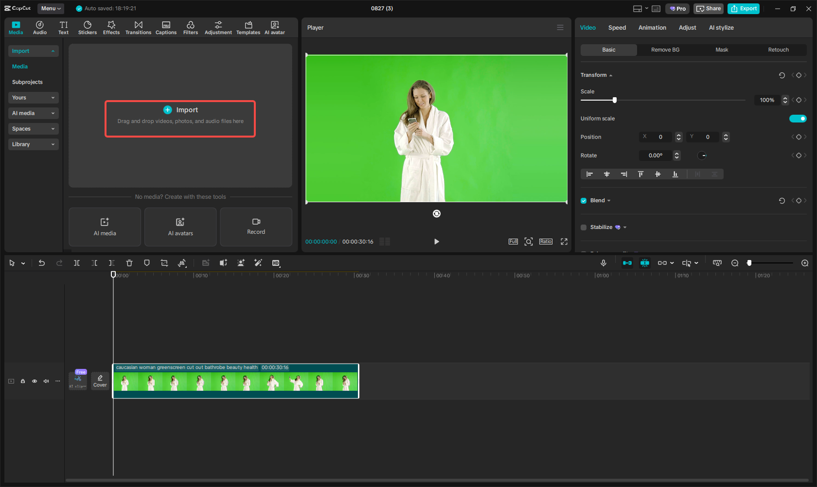 Import green screen video in CapCut