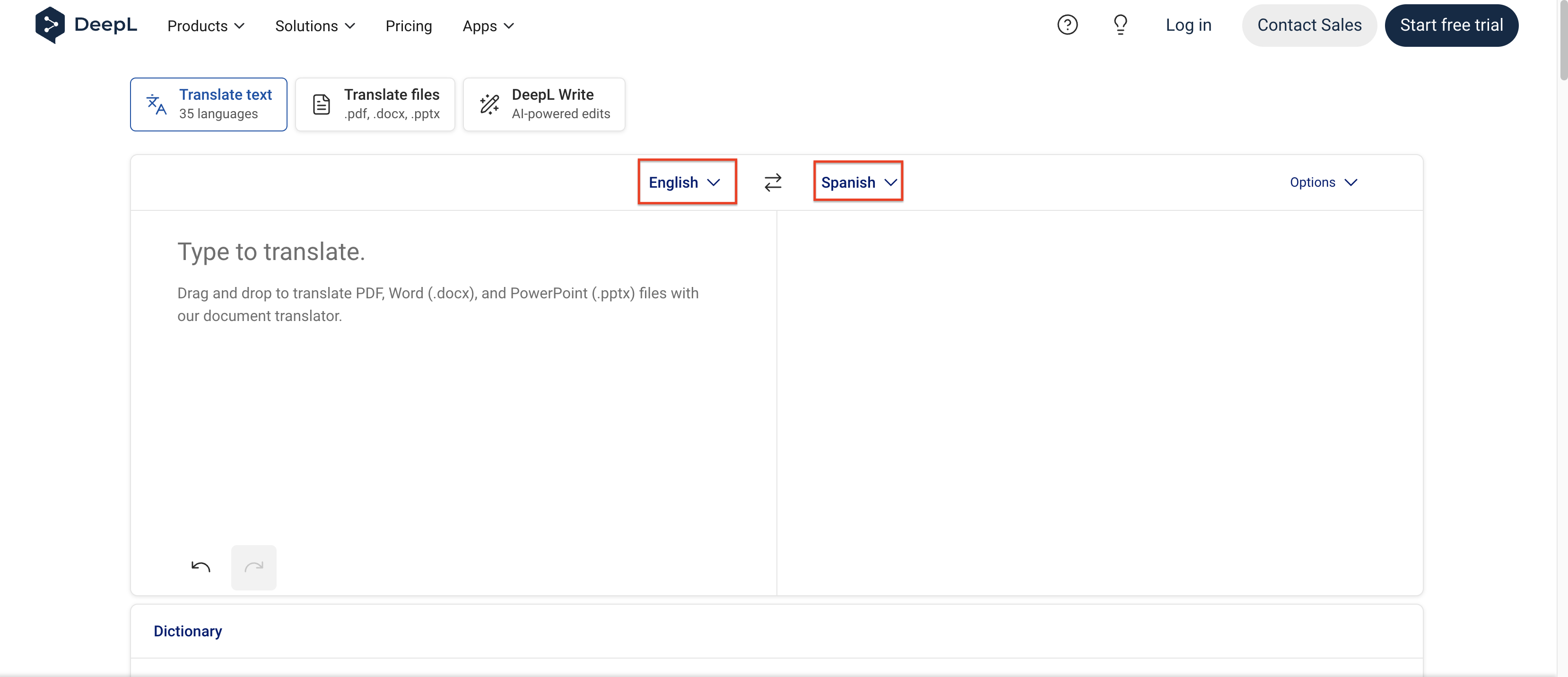 Choose the language in DeepL