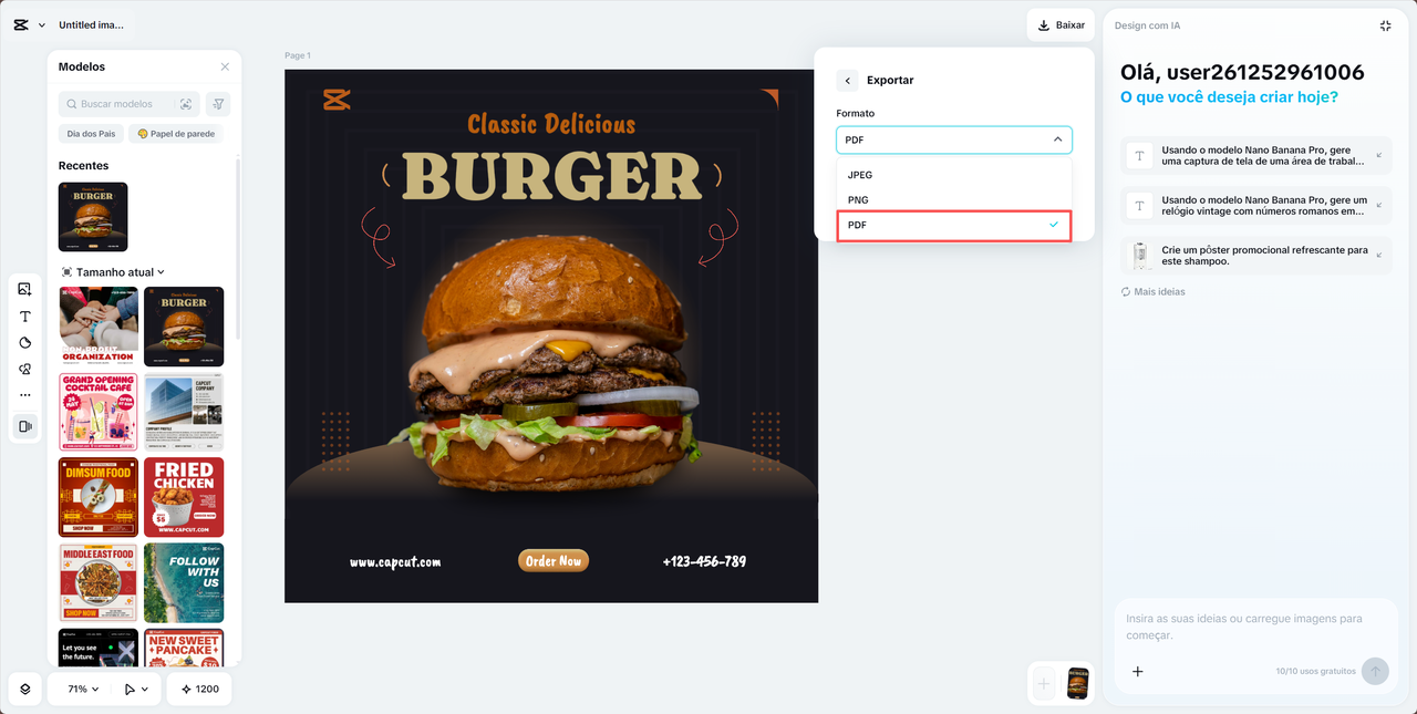 Exportar para PDF e salvar