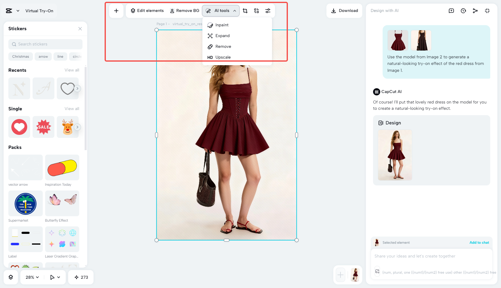 Refine the virtual try-on result with AI tools
