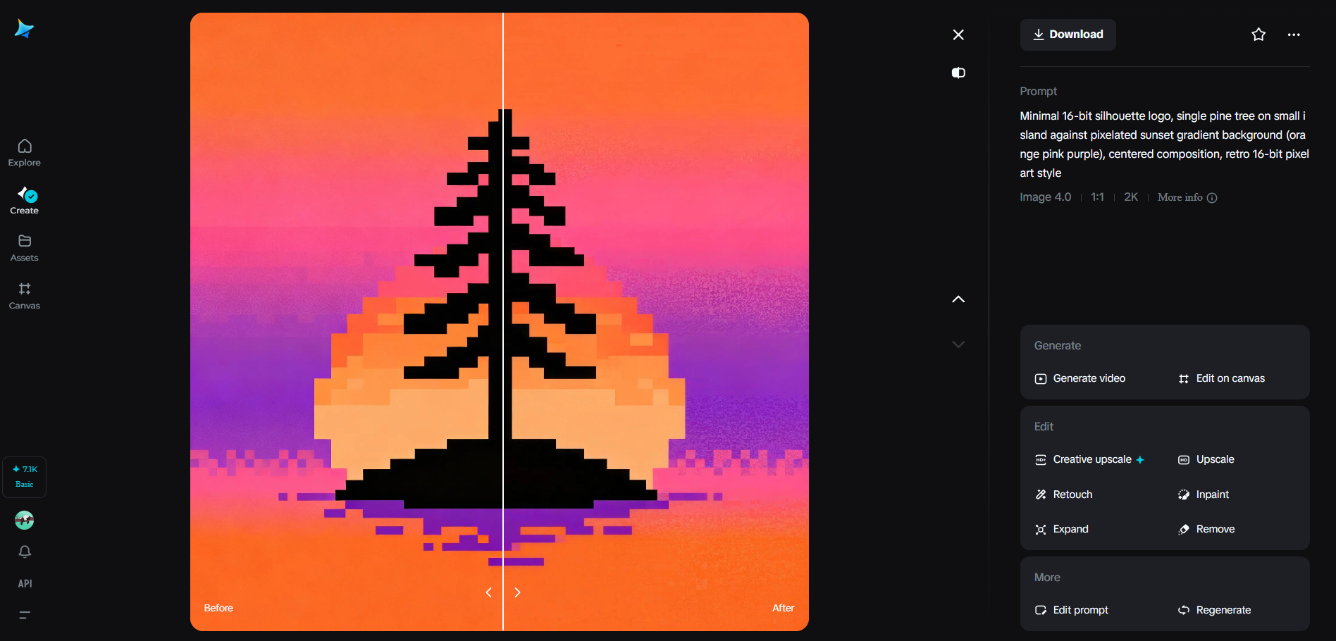 Creative upscale feature of Dreamina